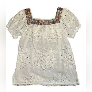Johnny Was Eyelet Lace Boho Tunic Top Embroidered Size S White